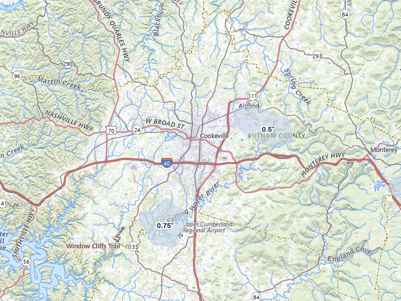 NEXRAD radar-signature map of the hail storm over Cookeville, TN on Jun 27, 2026