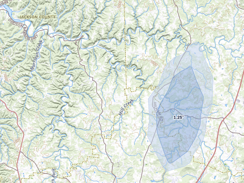 NEXRAD radar-signature map of the hail storm over Cookeville, TN on Aug 6, 2026
