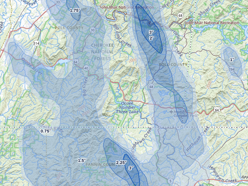 NEXRAD radar-signature map of the hail over Copperhill, TN