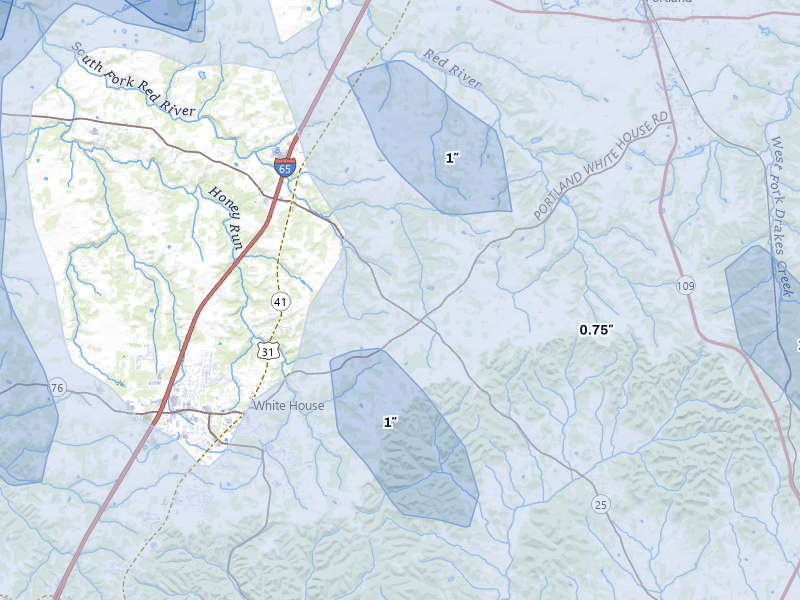 NEXRAD radar-signature map of the hail over Cottontown, TN