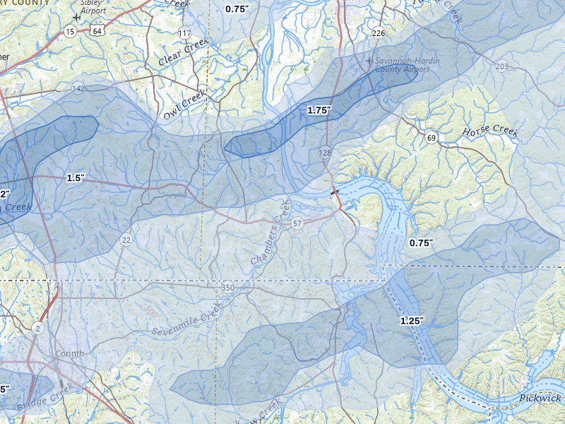 NEXRAD radar-signature map of the hail over Counce, TN