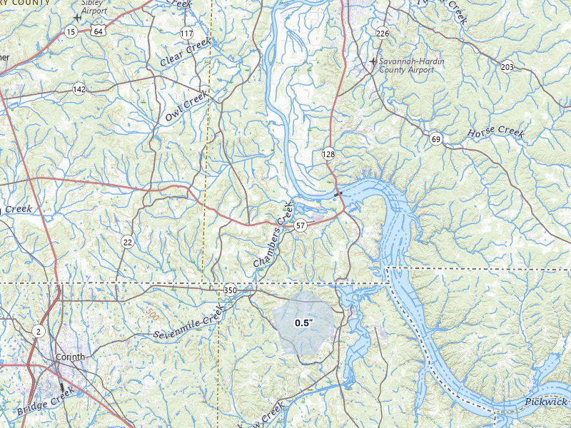 NEXRAD radar-signature map of the hail storm over Counce, TN on May 5, 2026