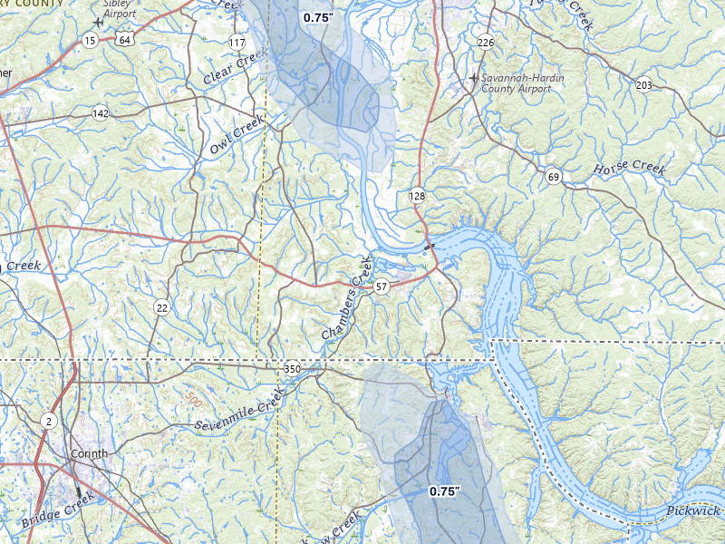 NEXRAD radar-signature map of the hail storm over Counce, TN on Jul 3, 2026