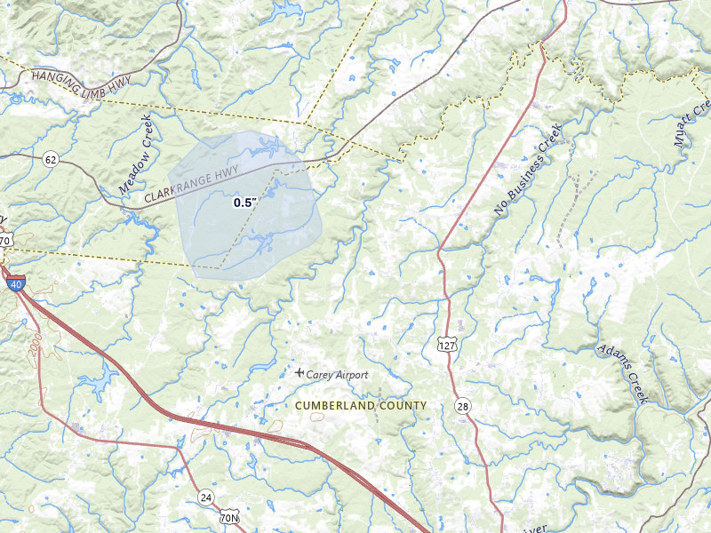 NEXRAD radar-signature map of the hail over Crossville, TN