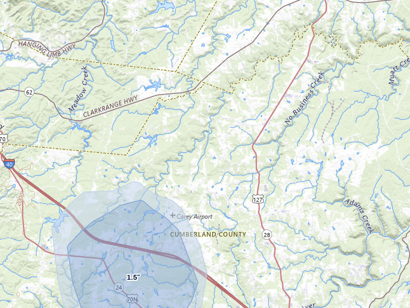 NEXRAD radar-signature map of the hail storm over Crossville, TN on Jul 3, 2026
