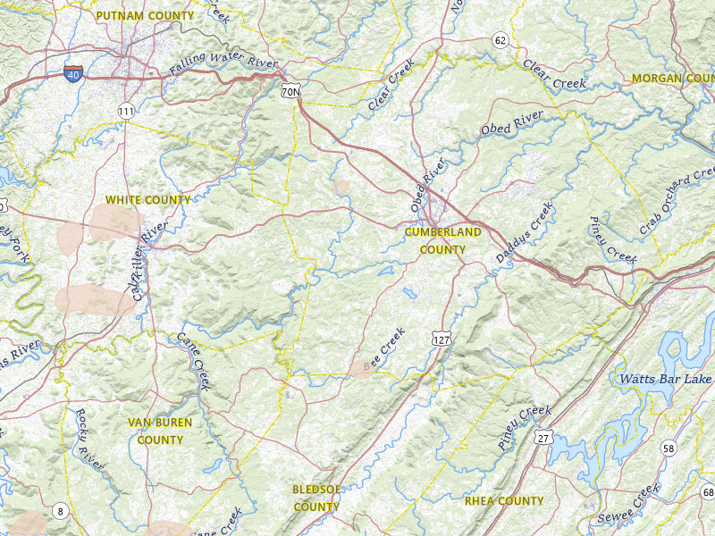 Radar-estimated hail-size map of the storm over Crossville, TN on Aug 17, 2026