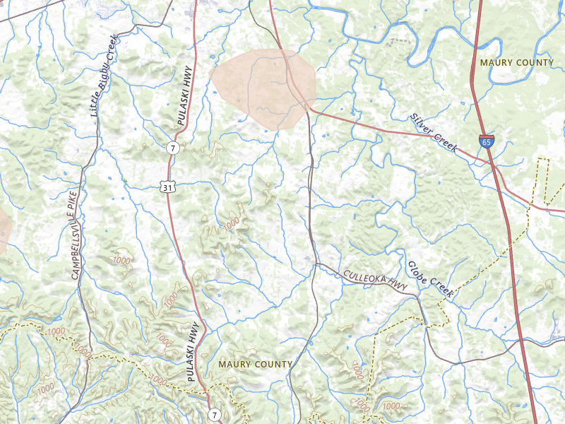 Radar-estimated hail-size map of the storm over Culleoka, TN on Mar 15, 2026