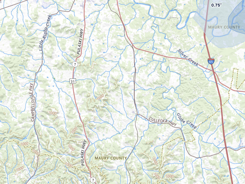 NEXRAD radar-signature map of the hail storm over Culleoka, TN on Jul 5, 2026