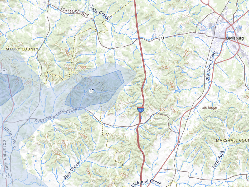 NEXRAD radar-signature map of the hail storm over Culleoka, TN on Aug 20, 2026