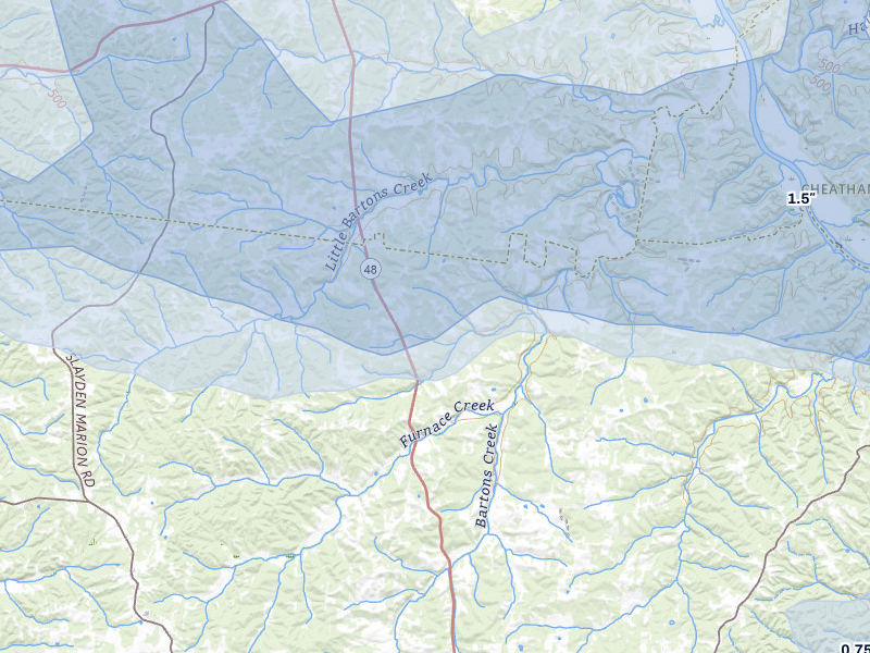 NEXRAD radar-signature map of the hail over Cumberland Furnace, TN