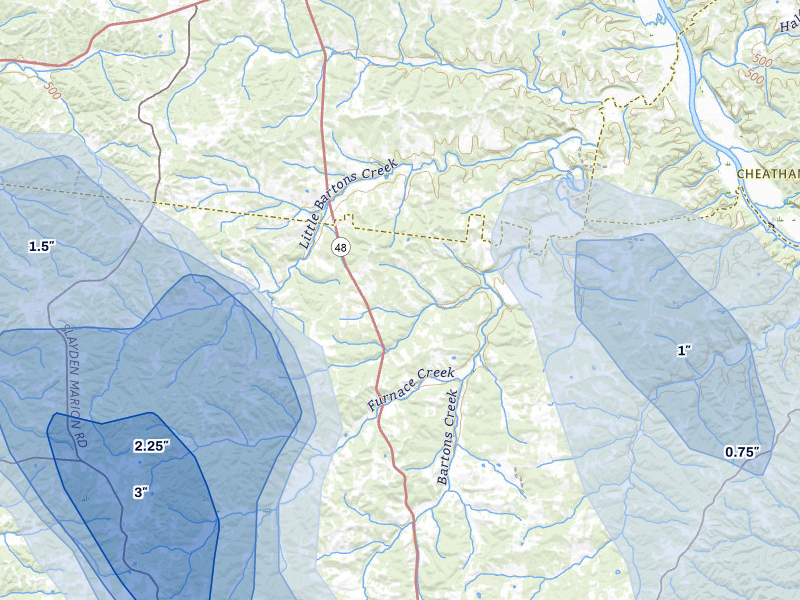 NEXRAD radar-signature map of the hail over Cumberland Furnace, TN
