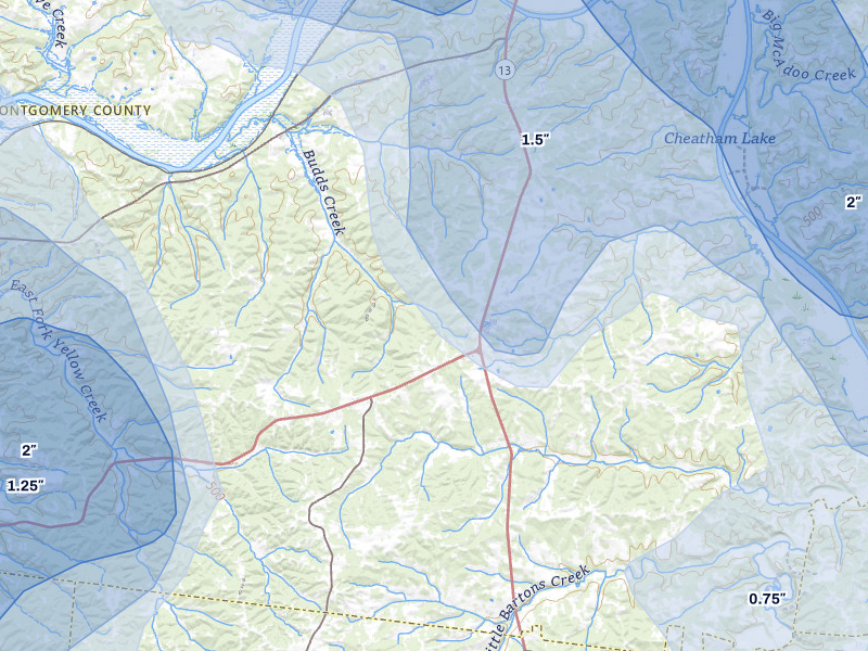 NEXRAD radar-signature map of the hail over Cunningham, TN
