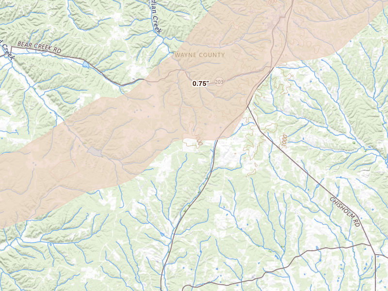 Radar-estimated hail-size map of the storm over Cypress Inn, TN on Mar 15, 2026