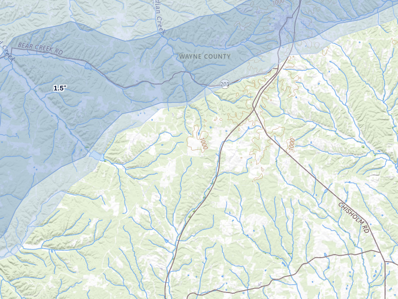 NEXRAD radar-signature map of the hail over Cypress Inn, TN