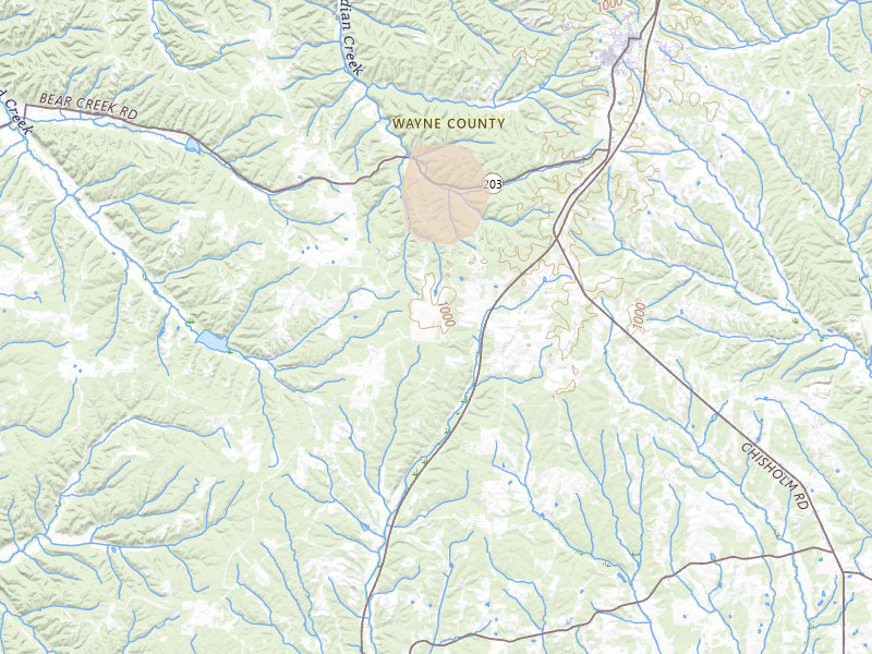 Radar-estimated hail-size map of the storm over Cypress Inn, TN on Jul 3, 2026