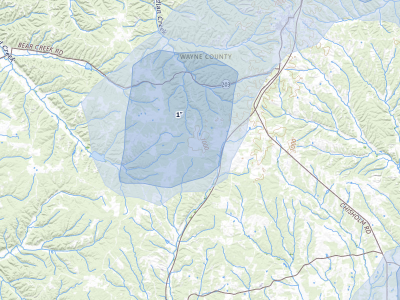 NEXRAD radar-signature map of the hail storm over Cypress Inn, TN on Jul 3, 2026