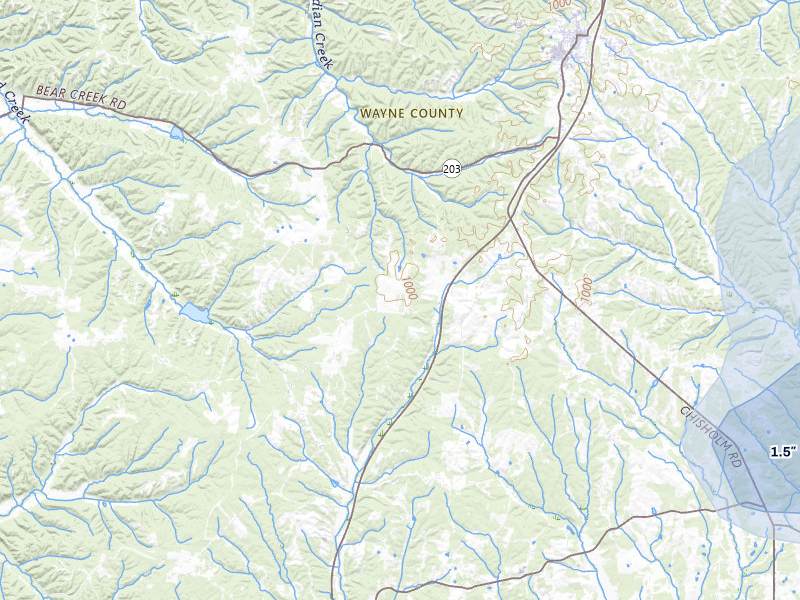 NEXRAD radar-signature map of the hail storm over Cypress Inn, TN on Jul 5, 2026