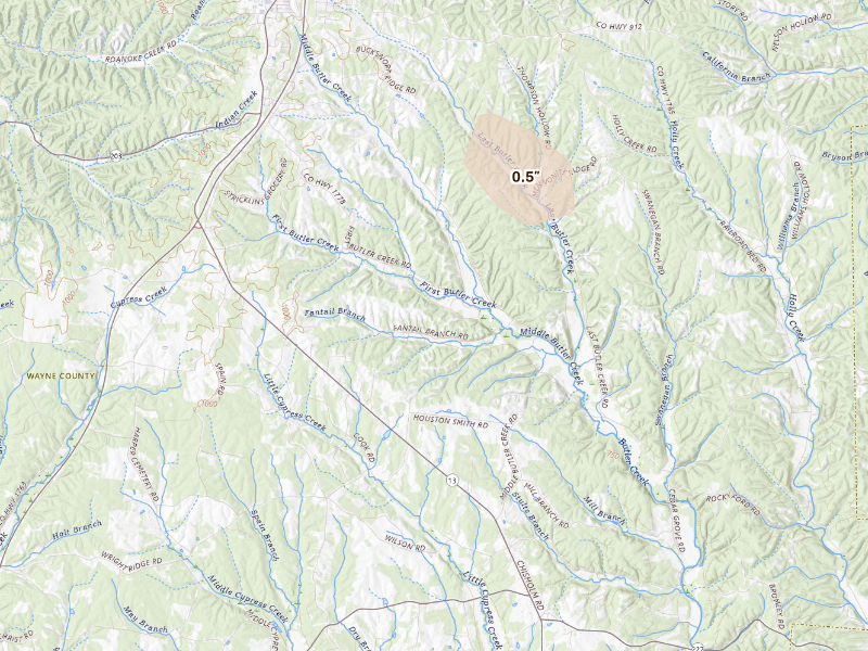 Radar-estimated hail-size map of the storm over Cypress Inn, TN