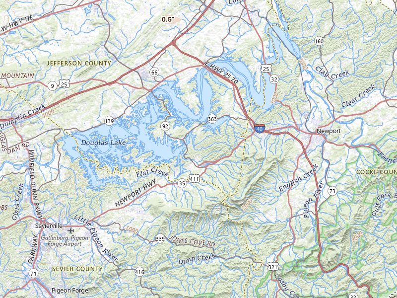 Radar-estimated hail-size map of the storm over Dandridge, TN on Jul 11, 2026