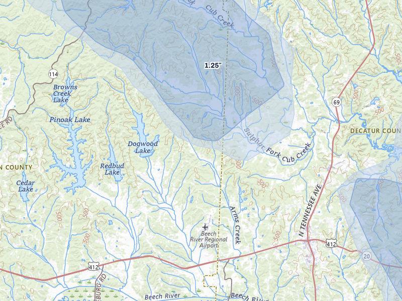 NEXRAD radar-signature map of the hail over Darden, TN