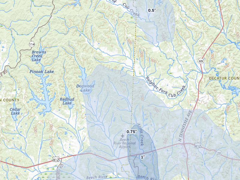 NEXRAD radar-signature map of the hail over Darden, TN