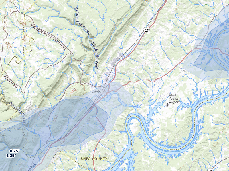 NEXRAD radar-signature map of the hail storm over Dayton, TN on Aug 20, 2026