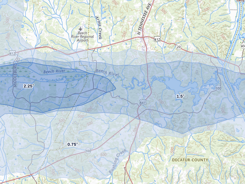 NEXRAD radar-signature map of the hail over Decaturville, TN
