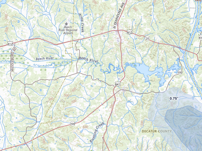 NEXRAD radar-signature map of the hail over Decaturville, TN