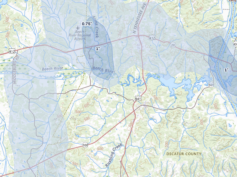 NEXRAD radar-signature map of the hail over Decaturville, TN