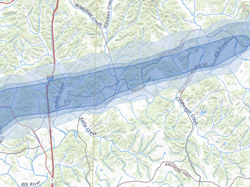 NEXRAD radar-signature map of the hail over Dellrose, TN