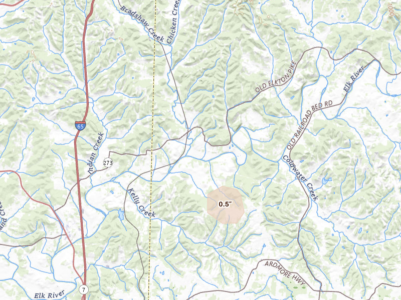 Radar-estimated hail-size map of the storm over Dellrose, TN