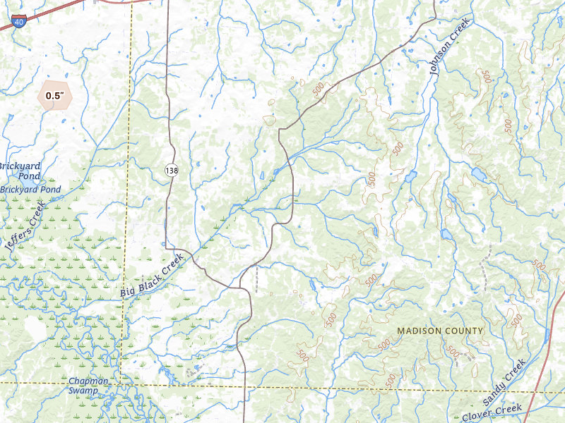 Radar-estimated hail-size map of the storm over Denmark, TN on Jul 1, 2026