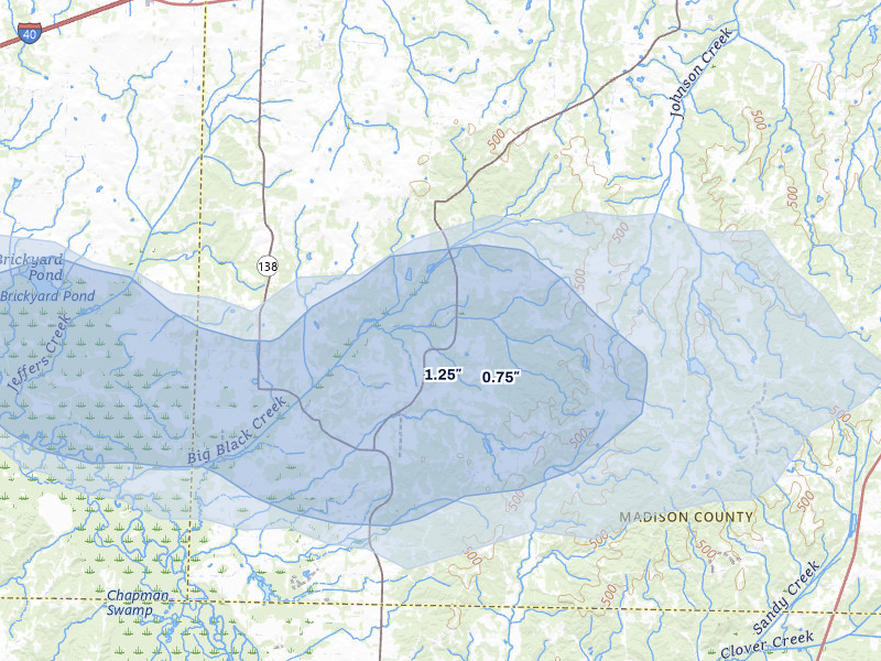 NEXRAD radar-signature map of the hail over Denmark, TN
