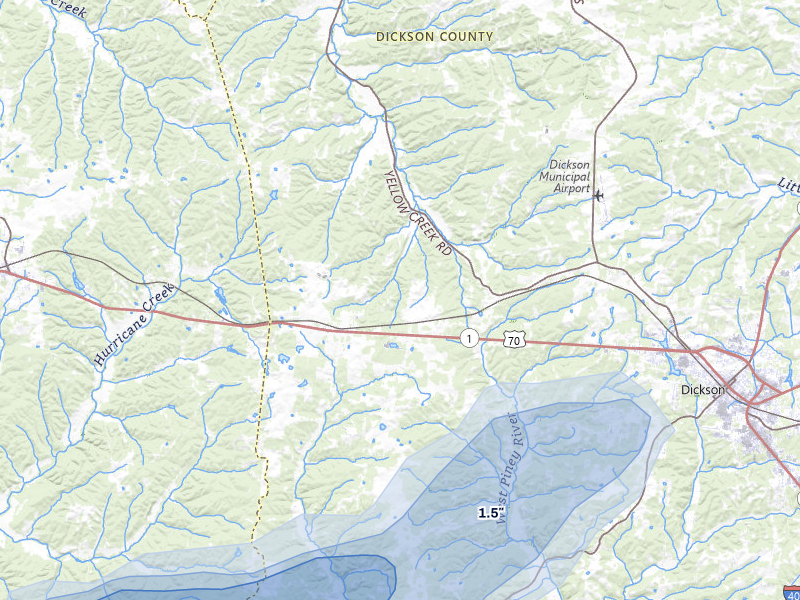 NEXRAD radar-signature map of the hail over Dickson, TN