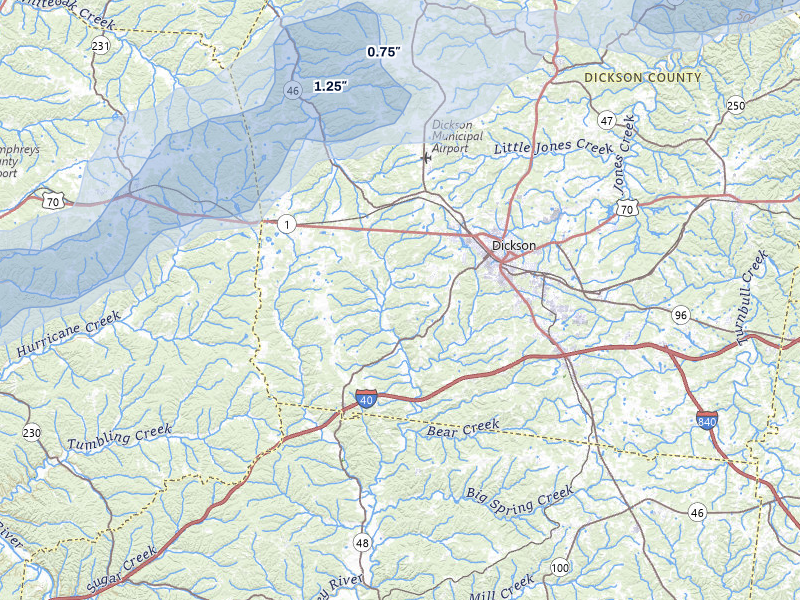 NEXRAD radar-signature map of the hail storm over Dickson, TN on Jul 11, 2026