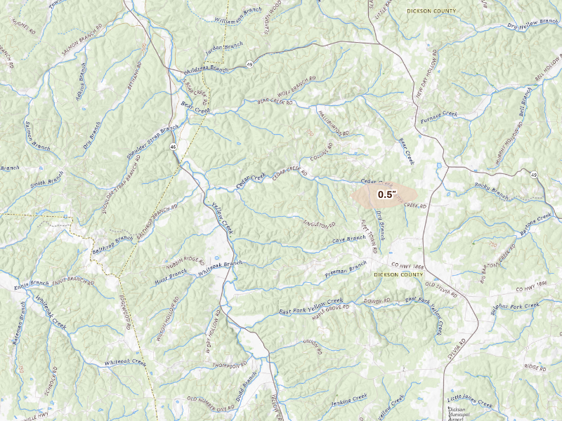 Radar-estimated hail-size map of the storm over Dickson, TN