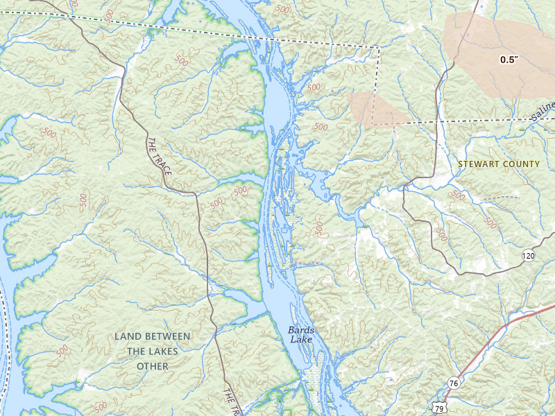 Radar-estimated hail-size map of the storm over Dover, TN on Aug 19, 2026