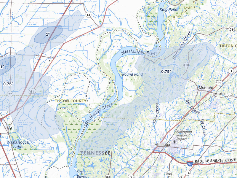 NEXRAD radar-signature map of the hail storm over Drummonds, TN on Apr 28, 2026