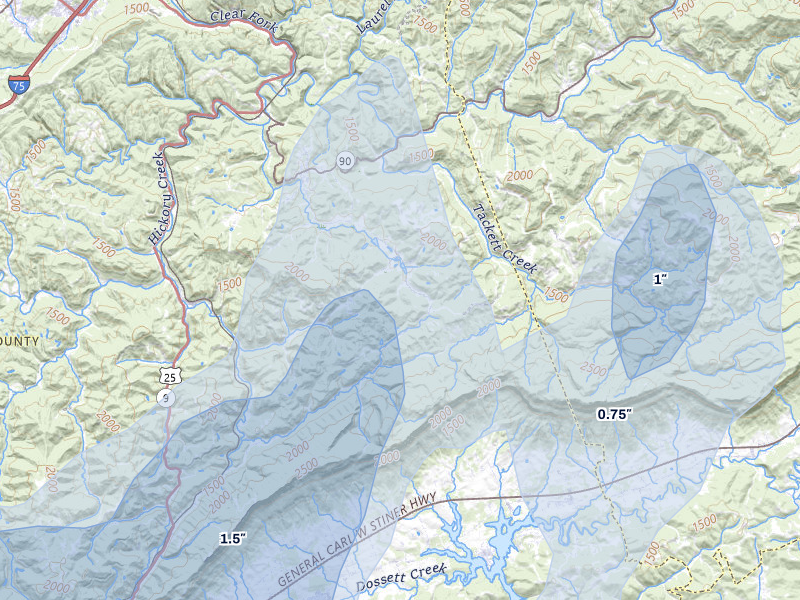 NEXRAD radar-signature map of the hail over Duff, TN