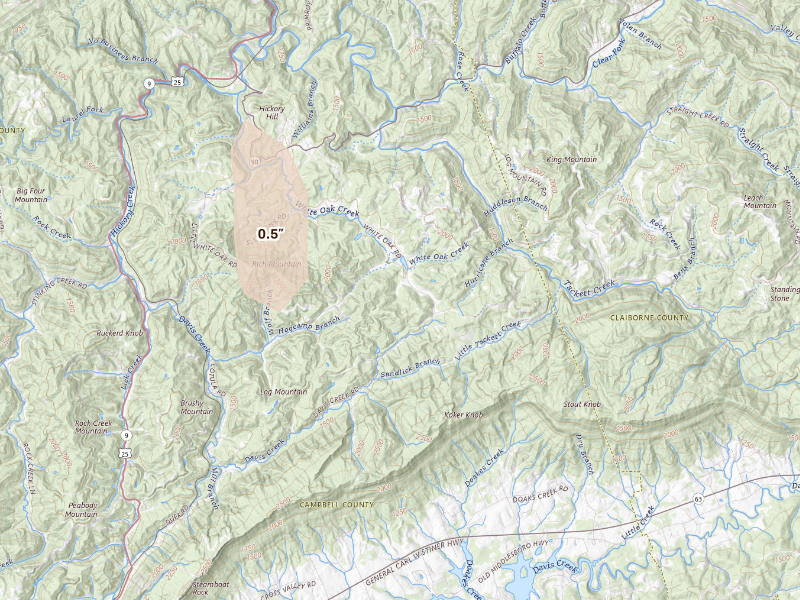 Radar-estimated hail-size map of the storm over Duff, TN
