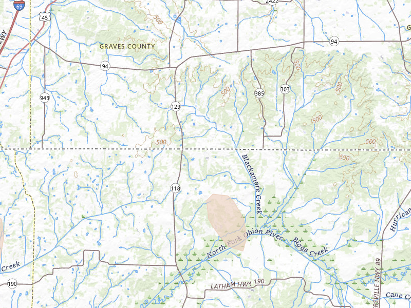 Radar-estimated hail-size map of the storm over Dukedom, TN on Jul 9, 2026