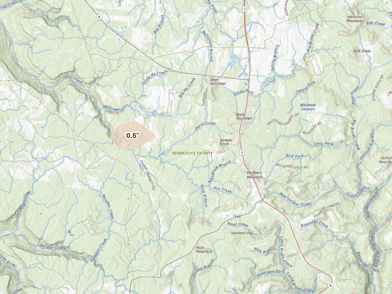 Radar-estimated hail-size map of the storm over Dunlap, TN