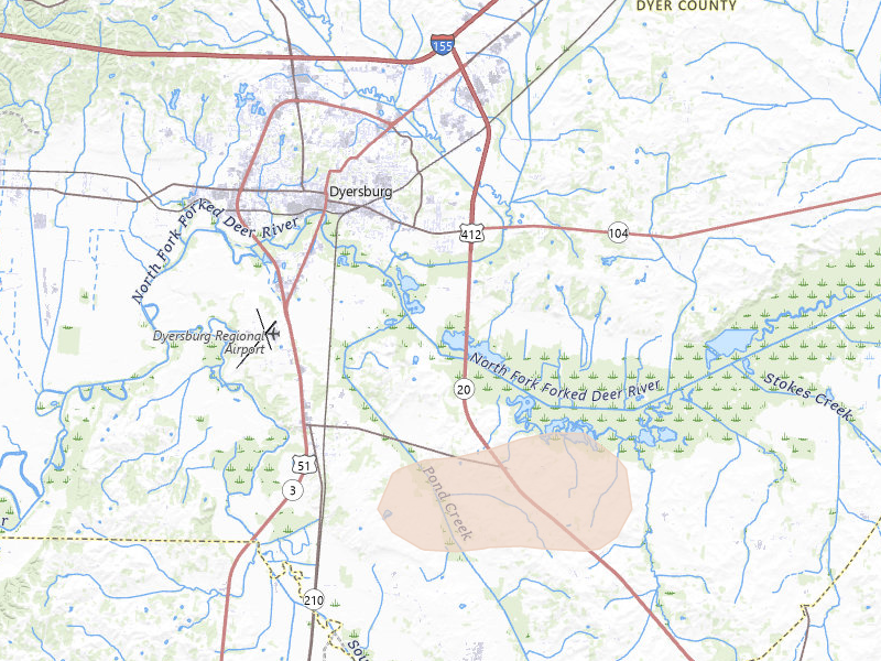 Radar-estimated hail-size map of the storm over Dyersburg, TN