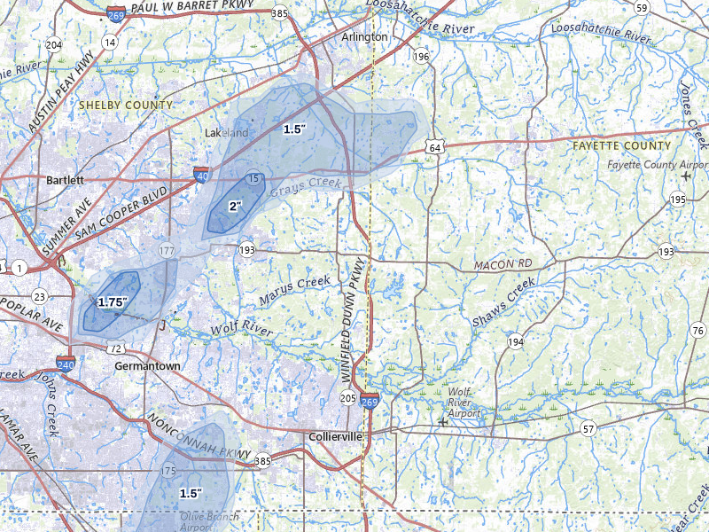 NEXRAD radar-signature map of the hail over Eads, TN