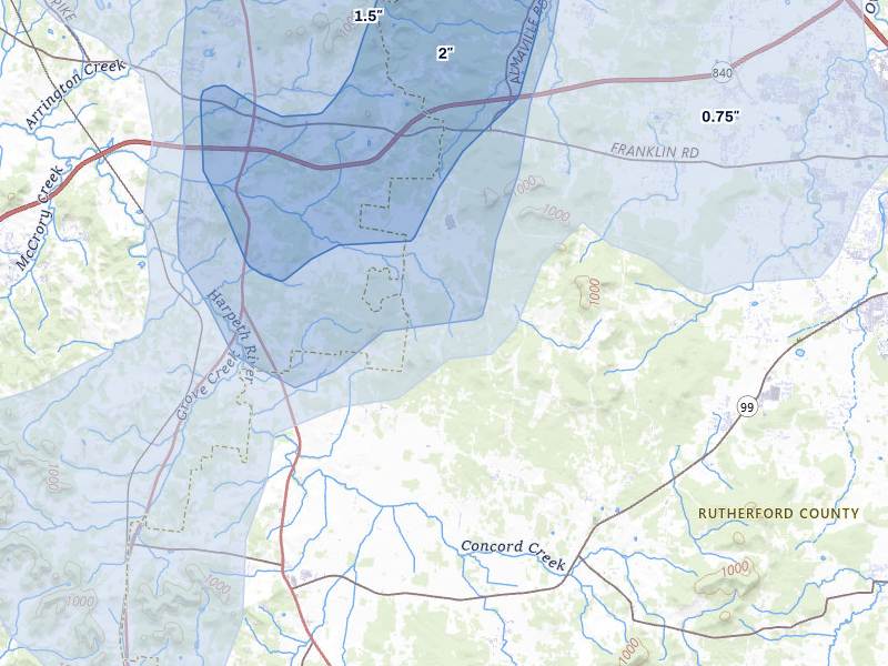 NEXRAD radar-signature map of the hail over Eagleville, TN