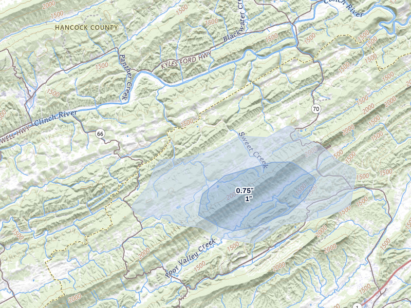 NEXRAD radar-signature map of the hail storm over Eidson, TN on Jul 5, 2026