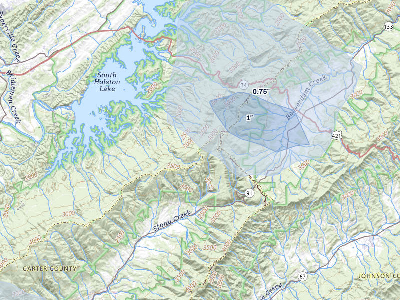 NEXRAD radar-signature map of the hail storm over Elizabethton, TN on Aug 11, 2026