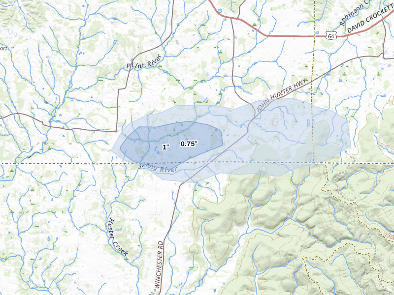 NEXRAD radar-signature map of the hail storm over Elora, TN on Jul 10, 2026