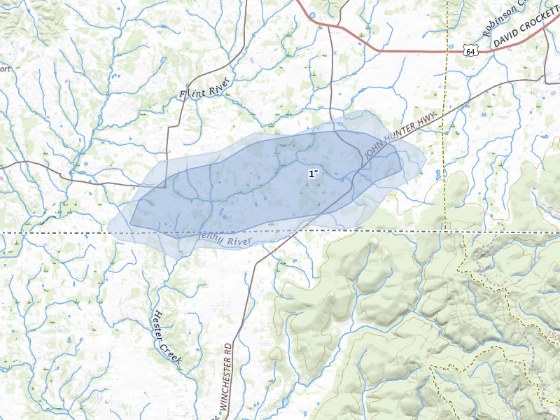 NEXRAD radar-signature map of the hail storm over Elora, TN on Aug 6, 2026