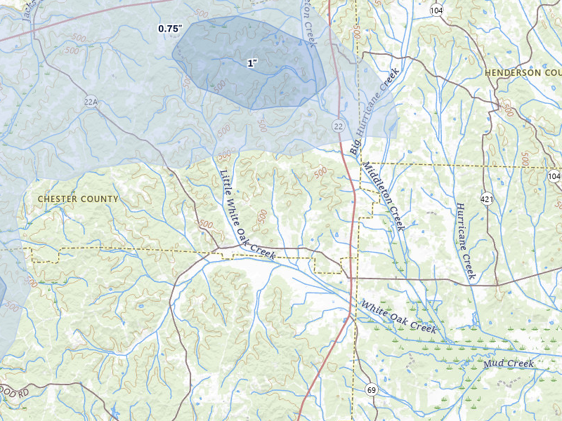 NEXRAD radar-signature map of the hail over Enville, TN
